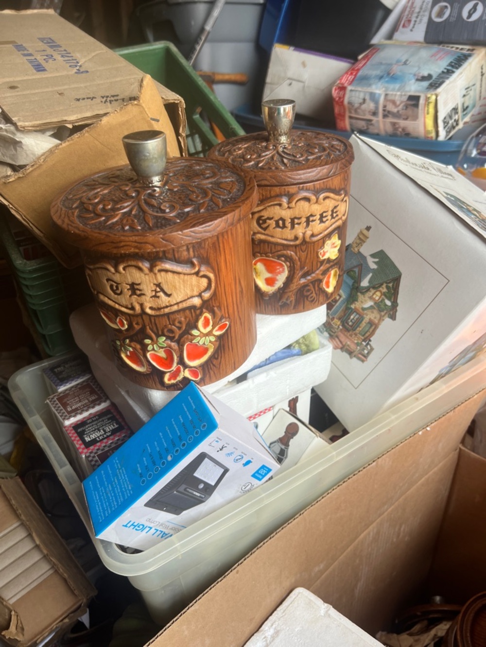 Source Unknown Brown Ceramic Tea & Coffee Canister Set with Red Floral Accents
